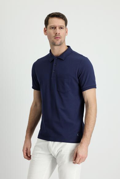 Erkek Giyim - LACİVERT XXL Beden Polo Yaka Regular Fit Nakışlı Tişört