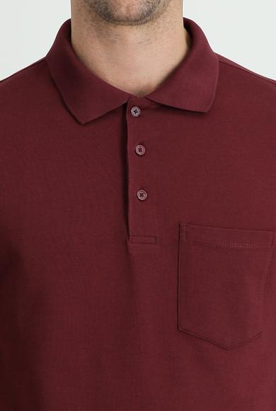 Erkek Giyim - KOYU BORDO 4X Beden Polo Yaka Regular Fit Nakışlı Tişört