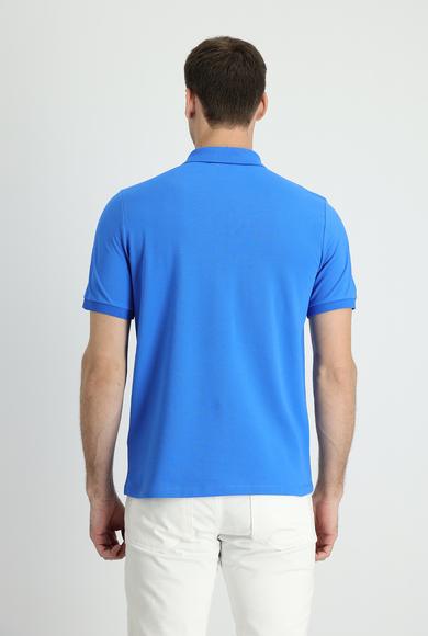 Erkek Giyim - ÇİVİT MAVİSİ L Beden Polo Yaka Regular Fit Nakışlı Tişört