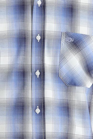 Erkek Giyim - AÇIK MAVİ XXL Beden Kısa Kol Regular Fit Ekose Gömlek