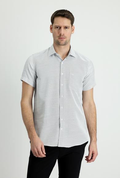 Erkek Giyim - SİYAH 3X Beden Kısa Kol Regular Fit Desenli Gömlek