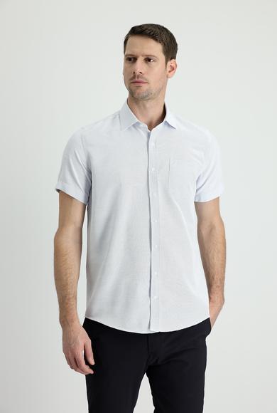 Erkek Giyim - UÇUK MAVİ XXL Beden Kısa Kol Regular Fit Desenli Gömlek