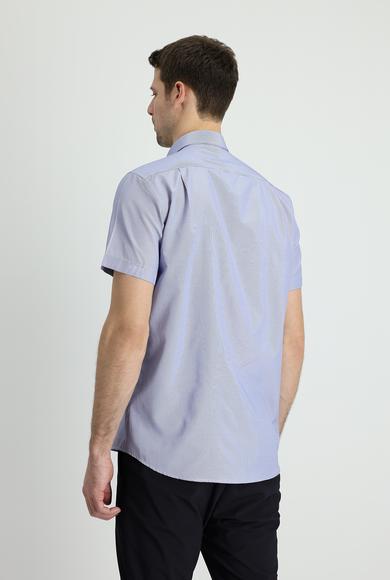 Erkek Giyim - AÇIK MAVİ L Beden Kısa Kol Regular Fit Çizgili Gömlek