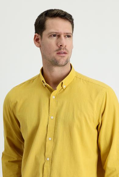 Erkek Giyim - HARDAL XXL Beden Uzun Kol Regular Fit Keten Görünümlü Spor Gömlek