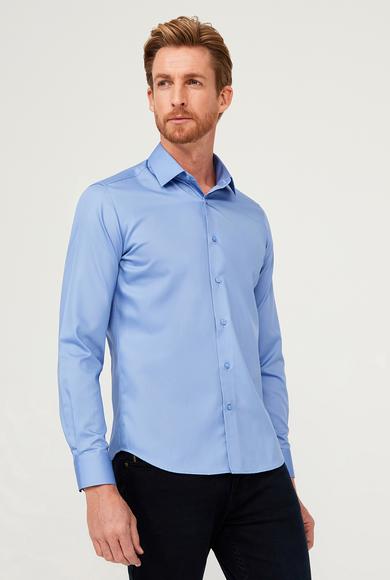 Erkek Giyim - AQUA MAVİSİ M Beden Uzun Kol Slim Fit Non Iron Klasik Gömlek