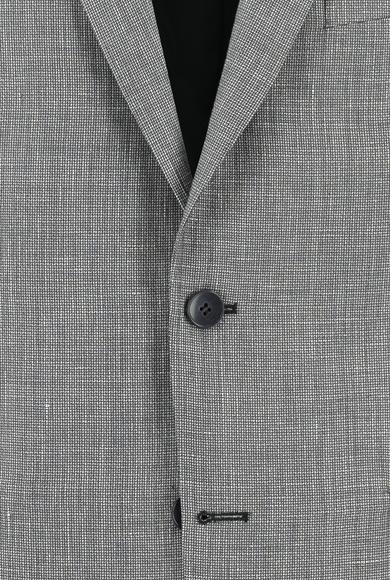 Erkek Giyim - ORTA GRİ 52 Beden Klasik Desenli Keten Ceket
