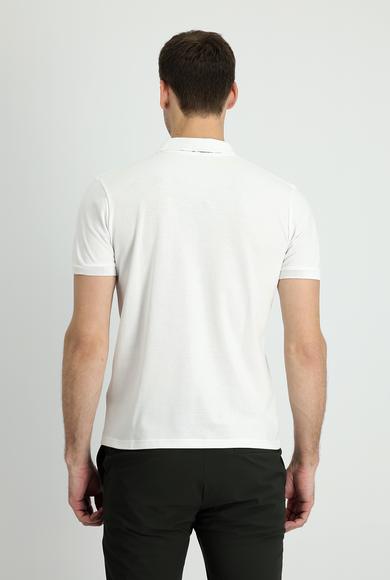 Erkek Giyim - KIRIK BEYAZ 3X Beden Polo Yaka Slim Fit Baskılı Tişört