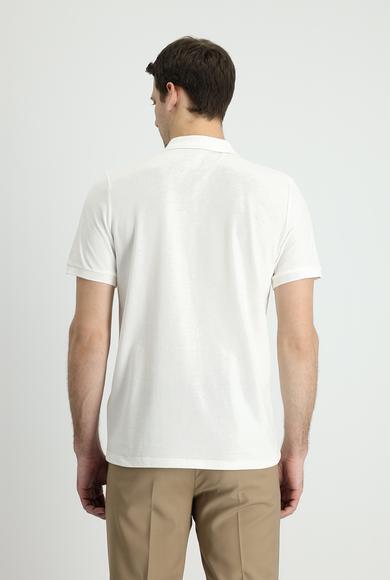 Erkek Giyim - BEYAZ L Beden Polo Yaka Slim Fit Nakışlı Tişört