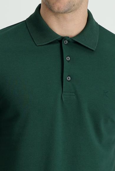 Erkek Giyim - KOYU YEŞİL S Beden Polo Yaka Slim Fit Nakışlı Tişört