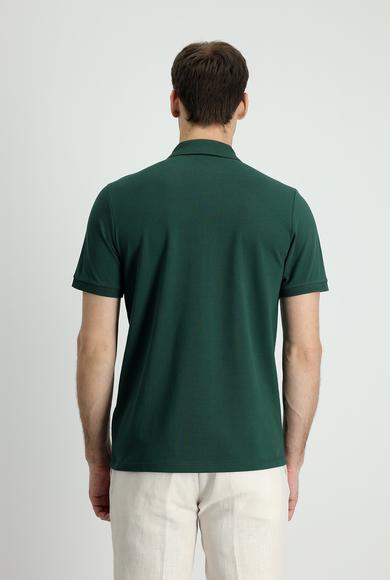 Erkek Giyim - KOYU YEŞİL S Beden Polo Yaka Slim Fit Nakışlı Tişört