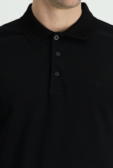 Erkek Giyim - SİYAH S Beden Polo Yaka Slim Fit Nakışlı Tişört
