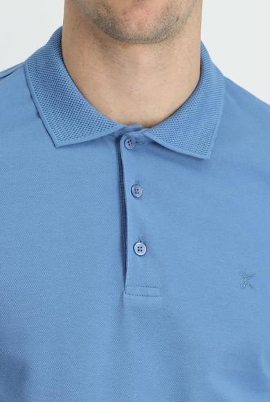 Erkek Giyim - KOYU HAVACI XL Beden Polo Yaka Slim Fit Nakışlı Tişört