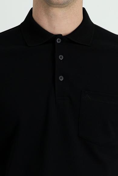 Erkek Giyim - SİYAH S Beden Polo Yaka Regular Fit Nakışlı Tişört