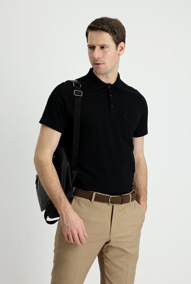 Erkek Giyim - SİYAH S Beden Polo Yaka Regular Fit Nakışlı Tişört