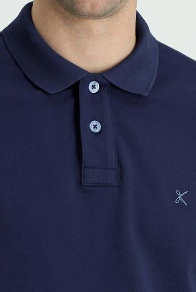 Erkek Giyim - KOYU LACİVERT 3X Beden Polo Yaka Slim Fit Nakışlı Tişört