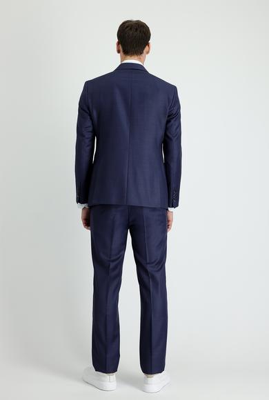 Erkek Giyim - AÇIK LACİVERT 46 Beden Slim Fit Yünlü Klasik Takım Elbise