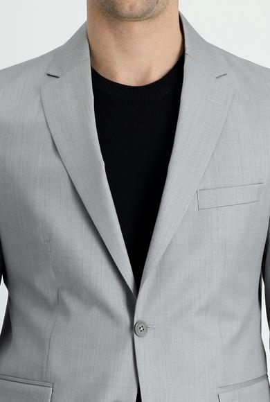 Erkek Giyim - AÇIK GRİ 48 Beden Slim Fit Klasik Yün Takım Elbise