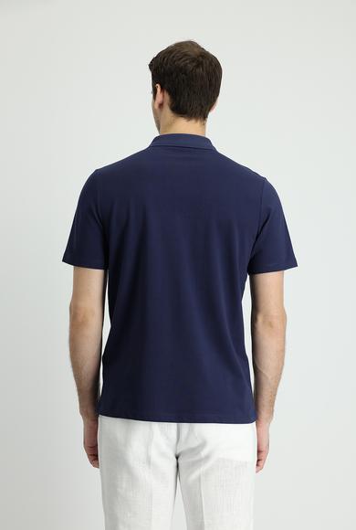Erkek Giyim - KOYU LACİVERT M Beden Polo Yaka Regular Fit Nakışlı Tişört