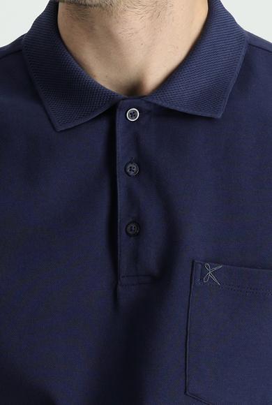 Erkek Giyim - KOYU LACİVERT M Beden Polo Yaka Regular Fit Nakışlı Tişört