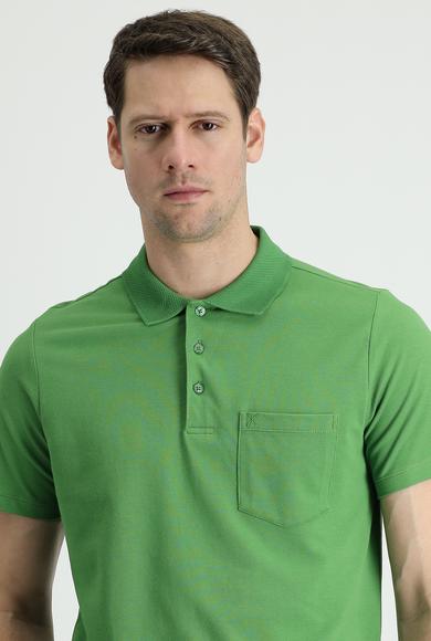Erkek Giyim - ÇİMEN YEŞİLİ XL Beden Polo Yaka Regular Fit Nakışlı Tişört