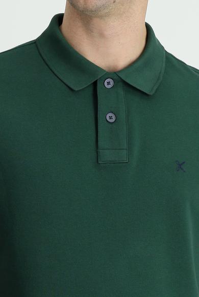 Erkek Giyim - KOYU YEŞİL XL Beden Polo Yaka Regular Fit Nakışlı Tişört