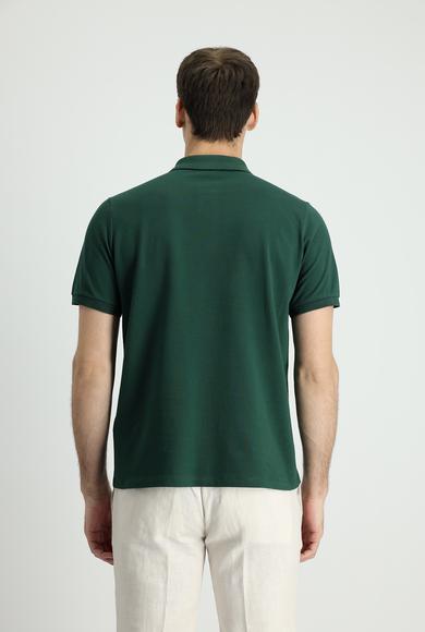 Erkek Giyim - KOYU YEŞİL XL Beden Polo Yaka Regular Fit Nakışlı Tişört