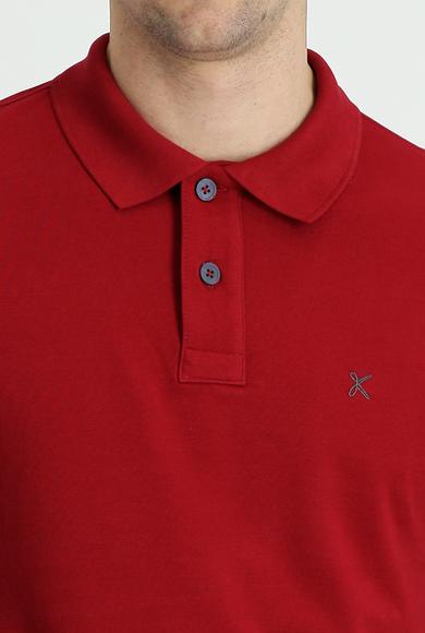 Erkek Giyim - KOYU KIRMIZI 3X Beden Polo Yaka Regular Fit Nakışlı Tişört
