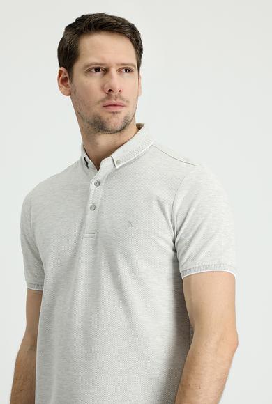 Erkek Giyim - AÇIK GRİ 3X Beden Polo Yaka Regular Fit Desenli Tişört