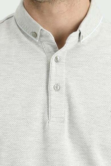 Erkek Giyim - AÇIK GRİ 3X Beden Polo Yaka Regular Fit Desenli Tişört