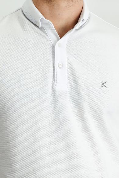 Erkek Giyim - BEYAZ 3X Beden Polo Yaka Regular Fit Desenli Tişört