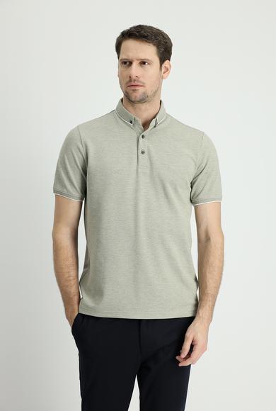Erkek Giyim - ORTA HAKİ L Beden Polo Yaka Regular Fit Desenli Tişört