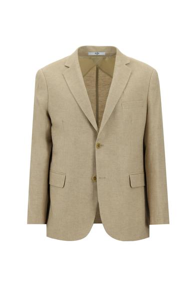 Erkek Giyim - ORTA BEJ 62 Beden Relax Fit Desenli Keten Ceket