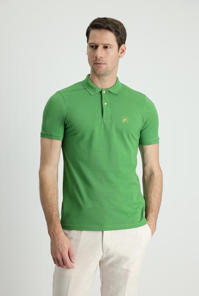 Erkek Giyim - ÇİMEN YEŞİLİ XXL Beden Polo Yaka Slim Fit Baskılı Tişört
