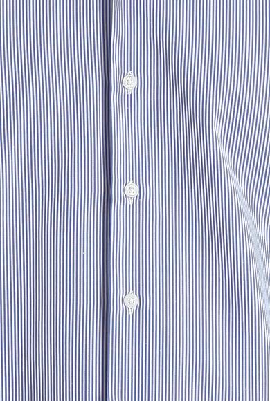 Erkek Giyim - SAKS MAVİ XL Beden Uzun Kol Slim Fit Çizgili Gömlek