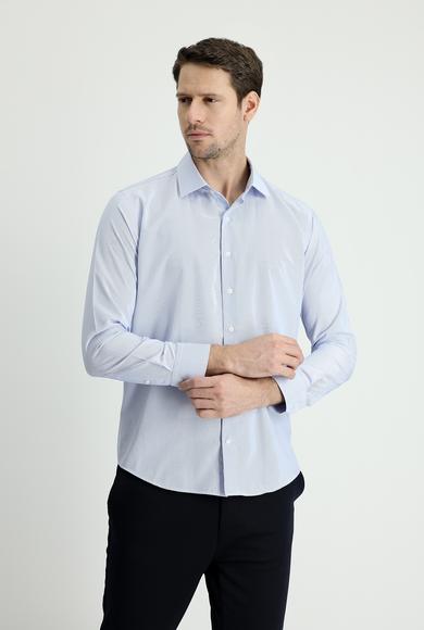Erkek Giyim - AÇIK MAVİ M Beden Uzun Kol Slim Fit Klasik Çizgili Gömlek