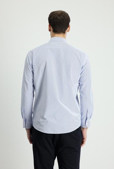 Erkek Giyim - AÇIK MAVİ L Beden Uzun Kol Slim Fit Çizgili Gömlek