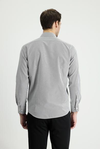 Erkek Giyim - SİYAH XL Beden Uzun Kol Slim Fit Çizgili Gömlek