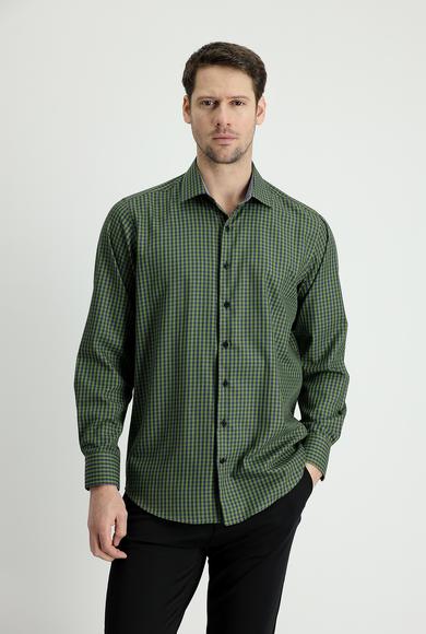 Erkek Giyim - ÇİMEN YEŞİLİ L Beden Uzun Kol Regular Fit Ekose Gömlek