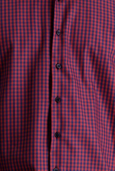 Erkek Giyim - AÇIK KIRMIZI 3X Beden Uzun Kol Regular Fit Ekose Gömlek