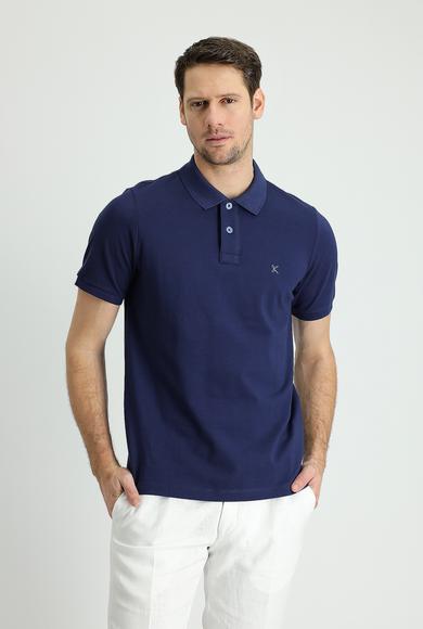 Erkek Giyim - KOYU LACİVERT L Beden Polo Yaka Regular Fit Nakışlı Tişört