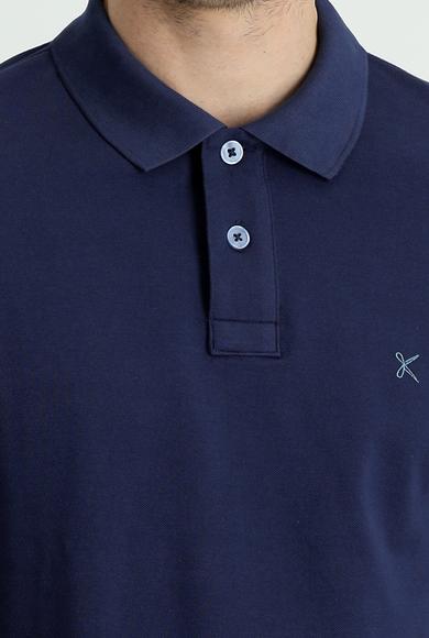 Erkek Giyim - KOYU LACİVERT L Beden Polo Yaka Regular Fit Nakışlı Tişört