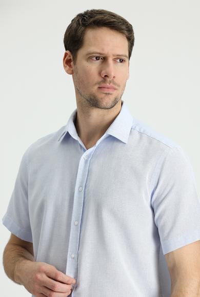 Erkek Giyim - UÇUK MAVİ XXL Beden Kısa Kol Regular Fit Spor Keten Gömlek