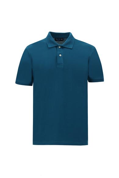 Erkek Giyim - ORTA PETROL M Beden Polo Yaka Regular Fit Nakışlı Tişört