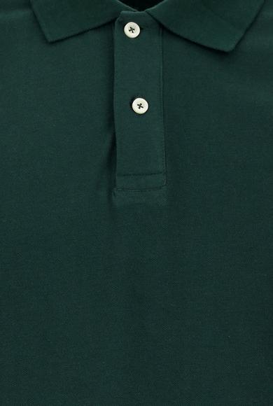 Erkek Giyim - KOYU YEŞİL M Beden Polo Yaka Slim Fit Nakışlı Tişört