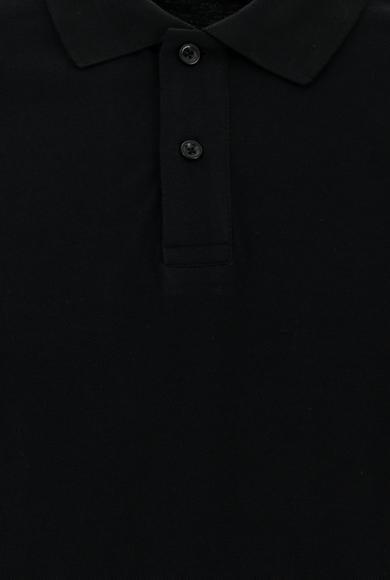 Erkek Giyim - Siyah 3X Beden Polo Yaka Slim Fit Nakışlı Tişört