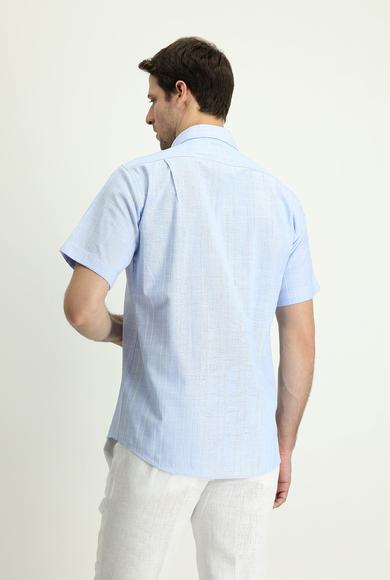 Erkek Giyim - GÖK MAVİSİ M Beden Kısa Kol Regular Fit Gömlek