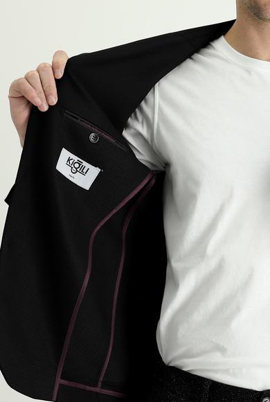 Erkek Giyim - SİYAH 54 Beden Slim Fit Desenli Spor Ceket