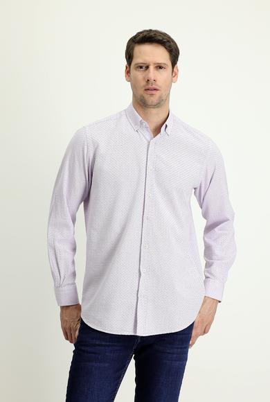 Erkek Giyim - LİLA 3X Beden Uzun Kol Slim Fit Desenli Gömlek