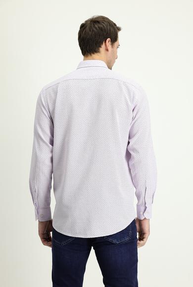 Erkek Giyim - LİLA 3X Beden Uzun Kol Slim Fit Keten Görünümlü Desenli Gömlek