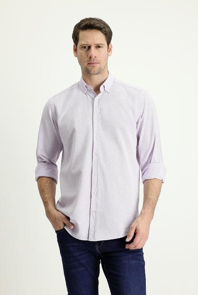 Erkek Giyim - LİLA 3X Beden Uzun Kol Slim Fit Desenli Gömlek